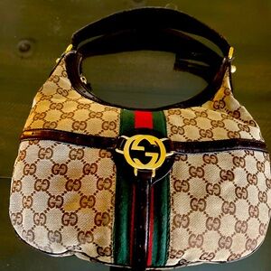 *** SOLD** Authentic Gucci Monogram GG Web
Reigns Small Shoulder Bag